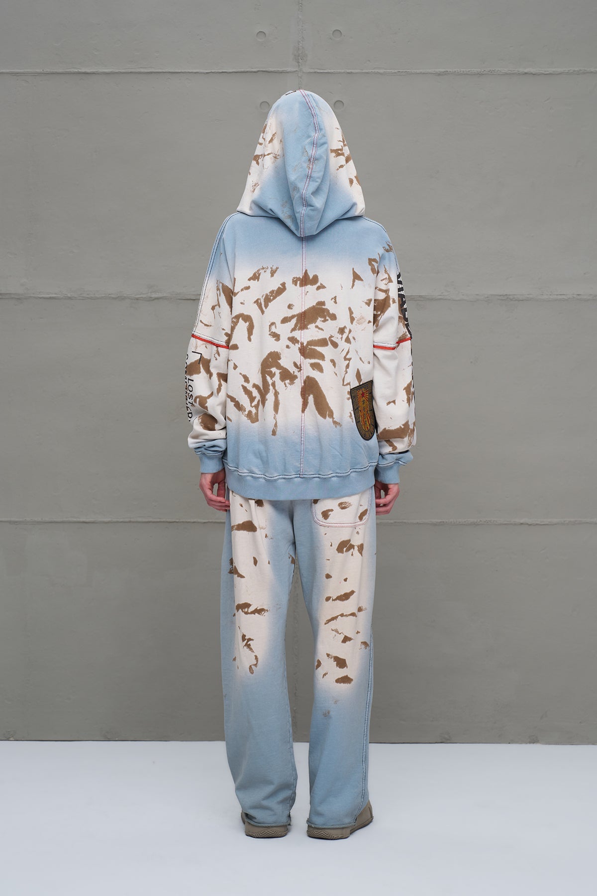 Blue Beige Distressed Print Oversize Trousers 18002