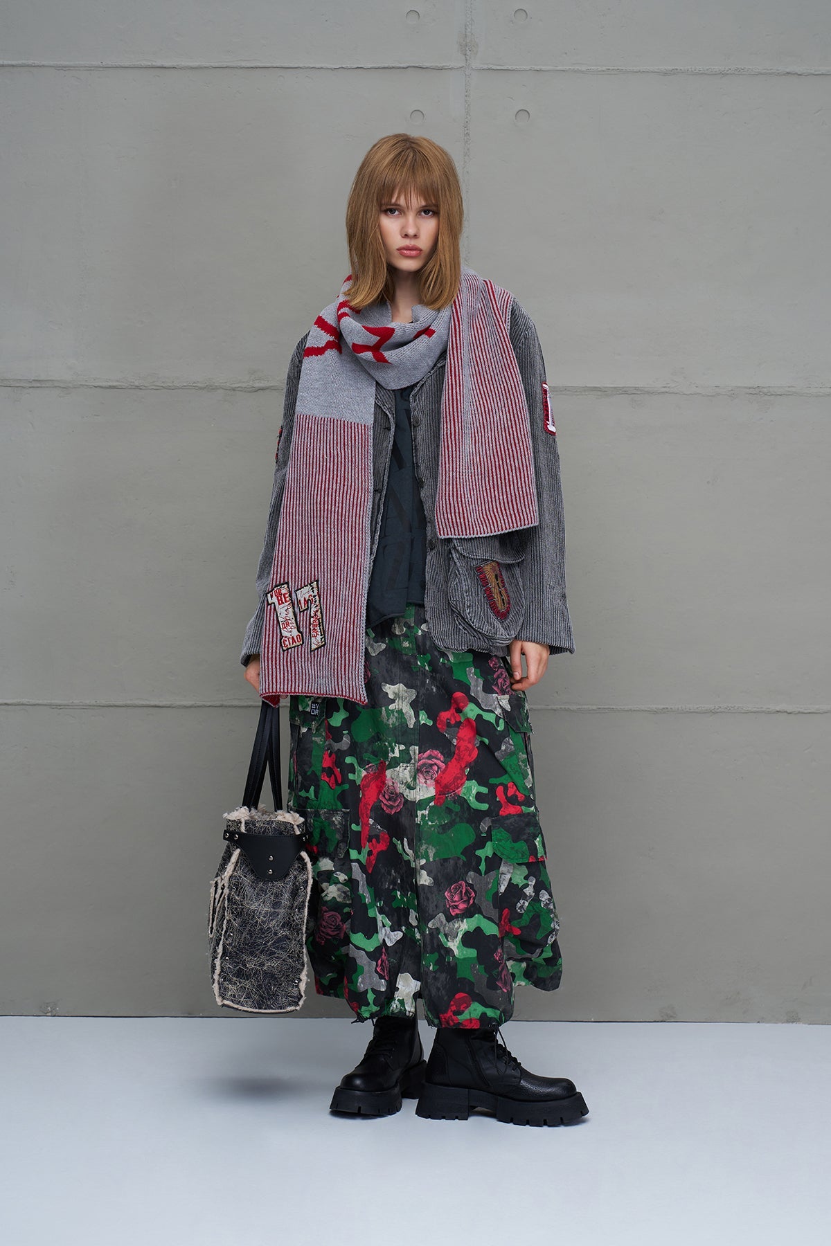 Camo Camouflage Print Oversized Midi Skirt 18028