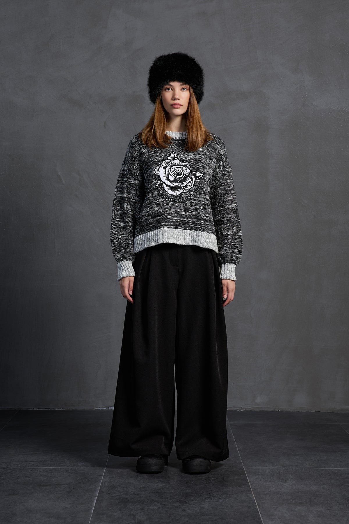 Black White Oversize Knit Sweater 18054