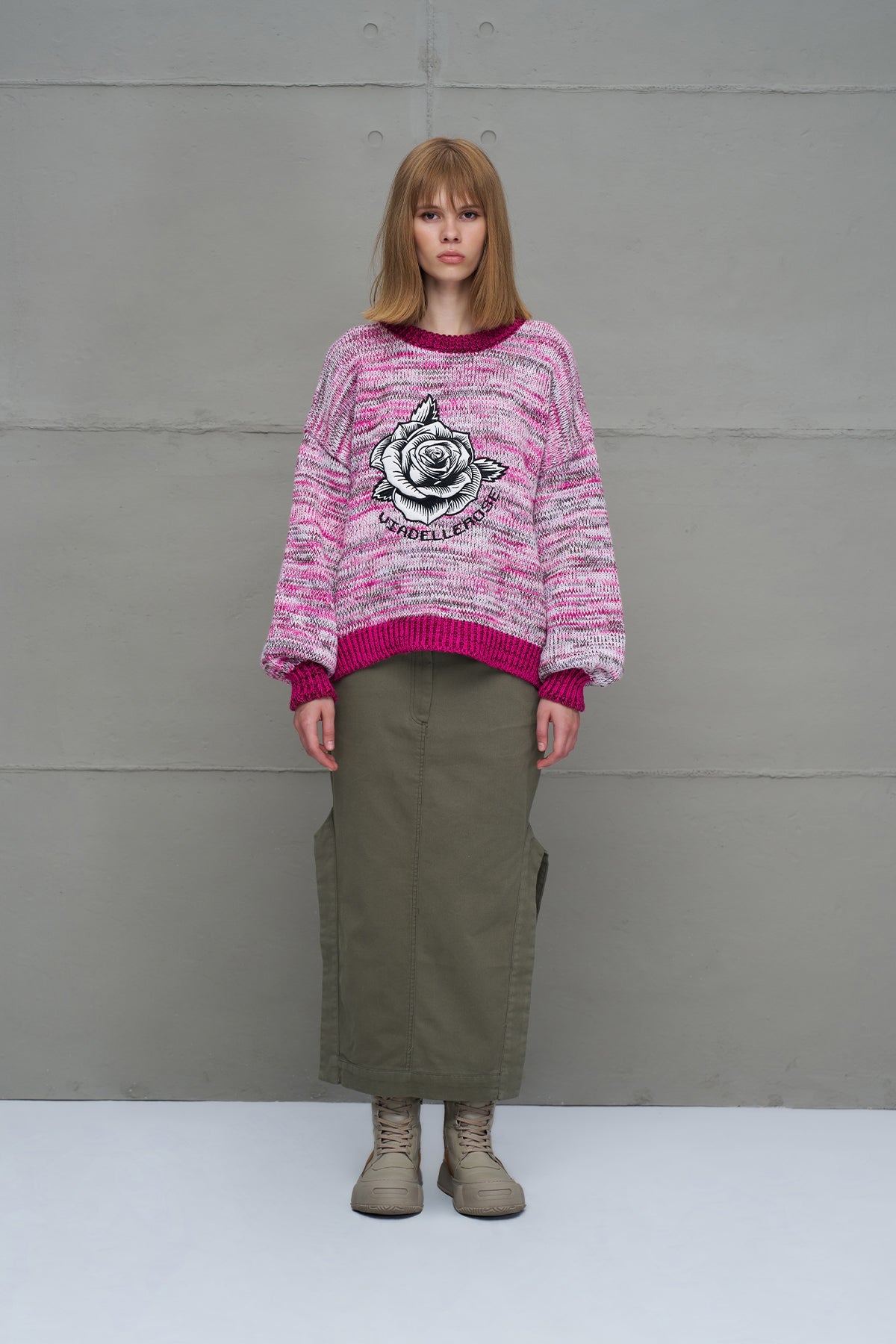 Pink White Oversize Knit Sweater 18054