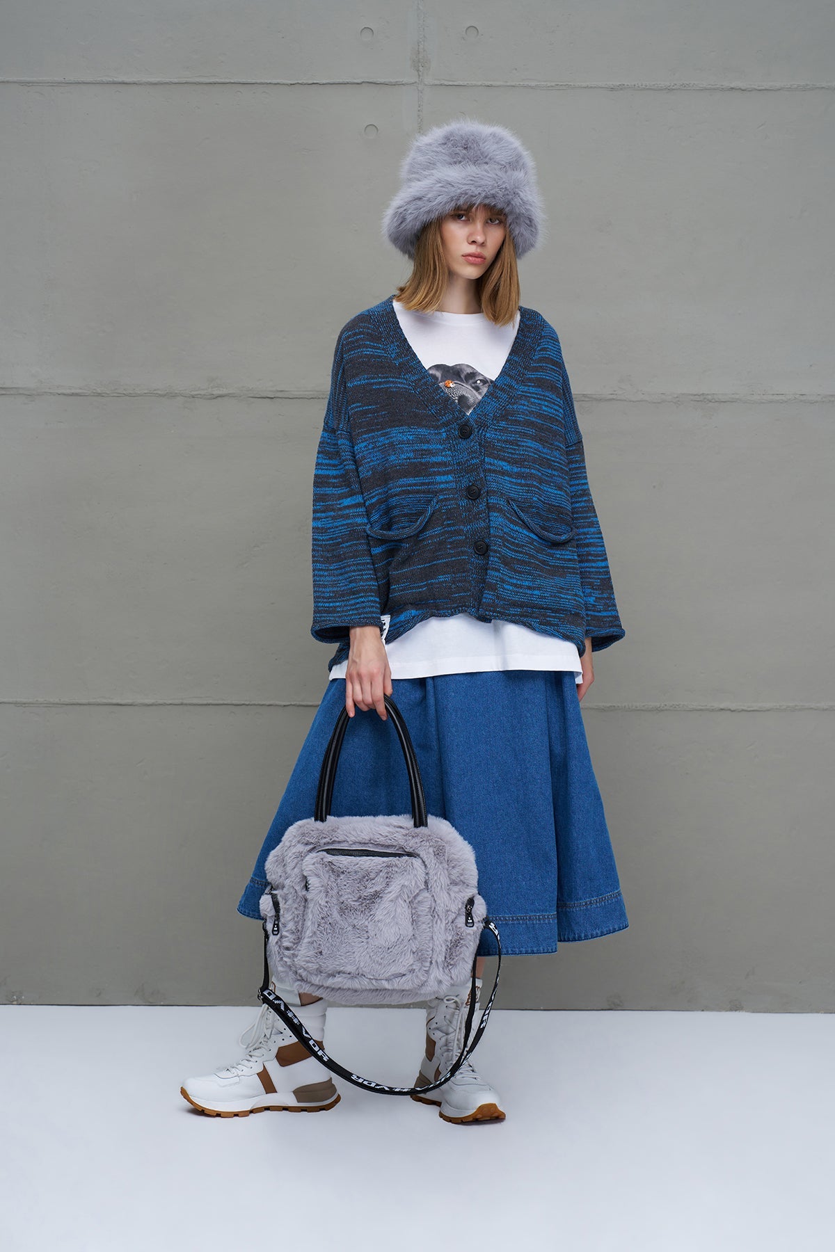 Anthracite Blue Slogan Oversized Knit Cardigan 18062