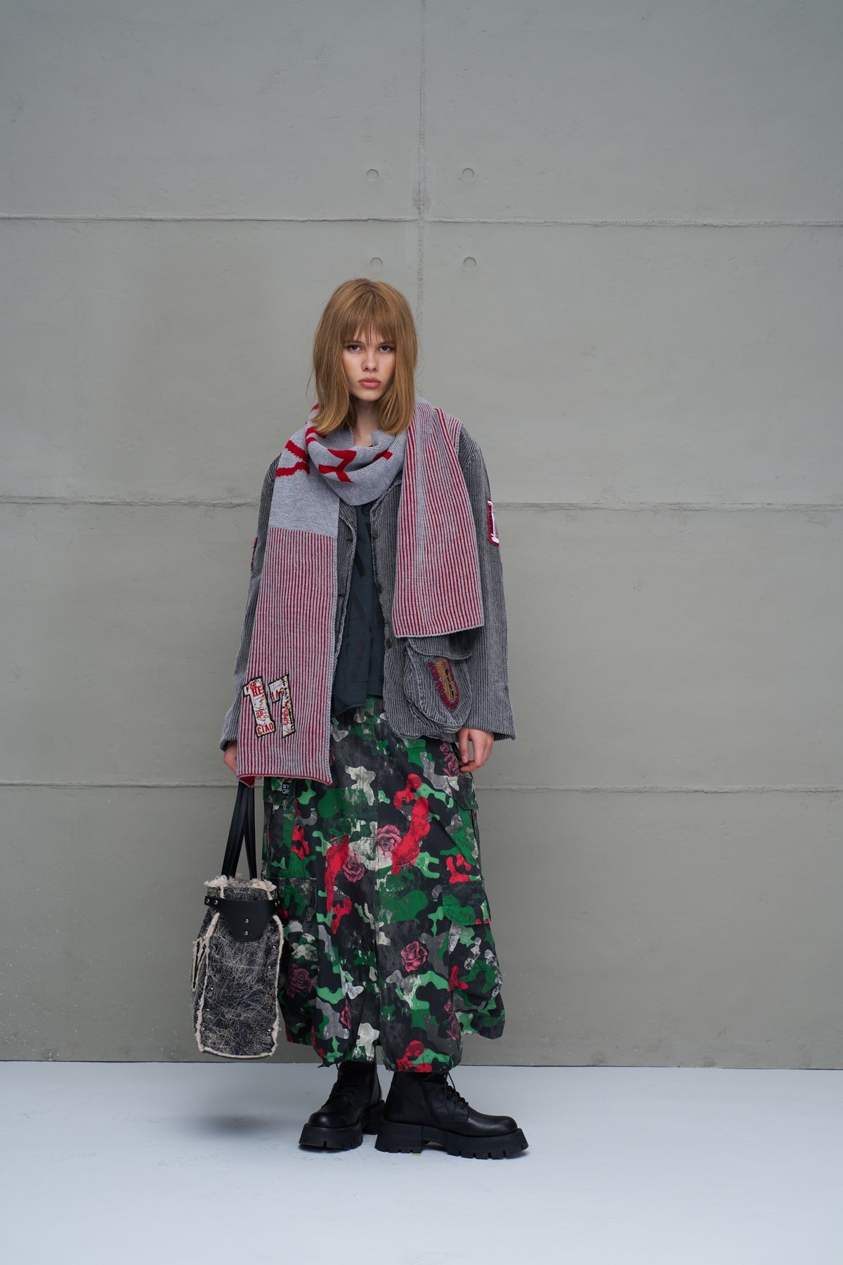 Grey Melange Red Scarf Vw2618069