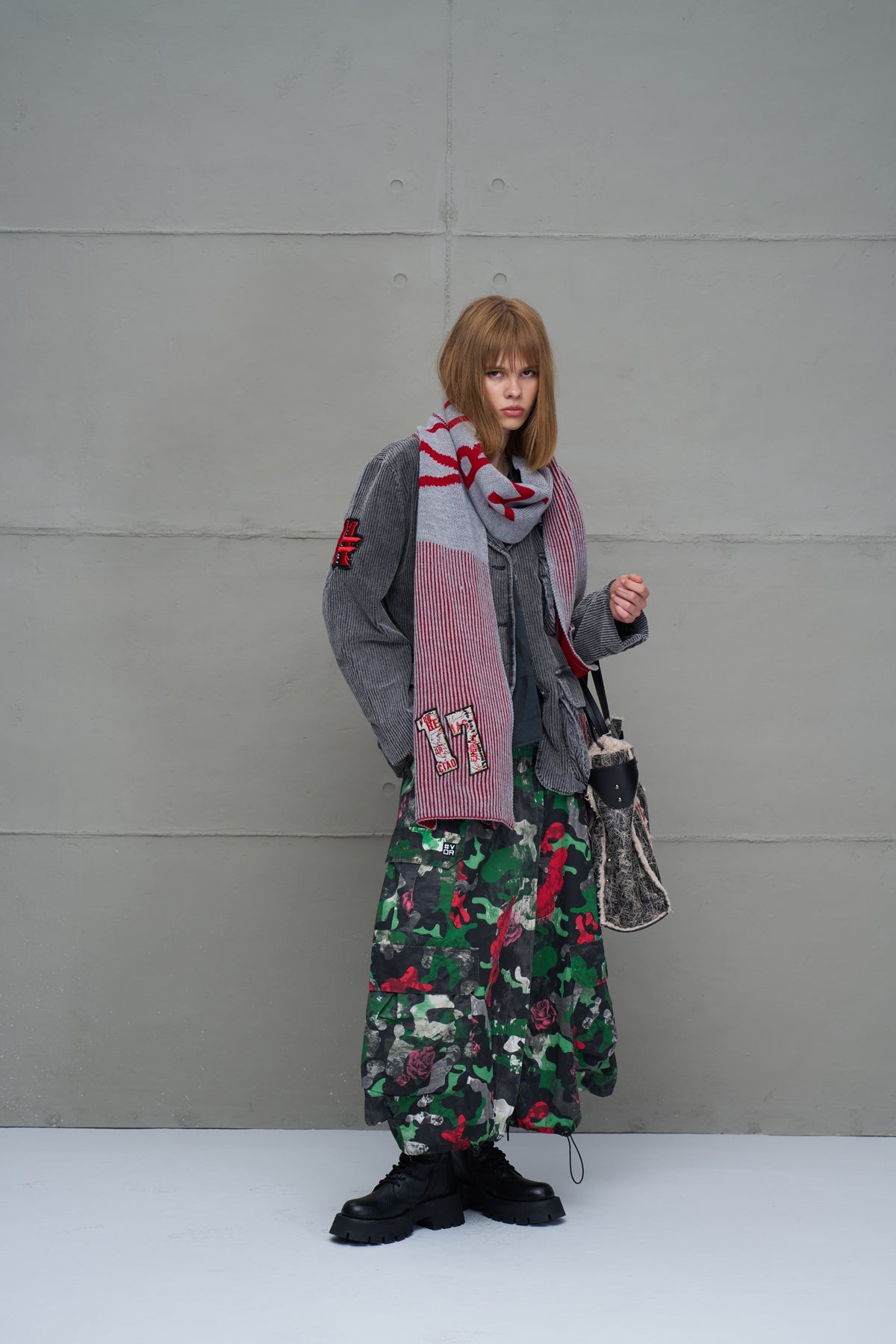 Grey Melange Red Scarf Vw2618069