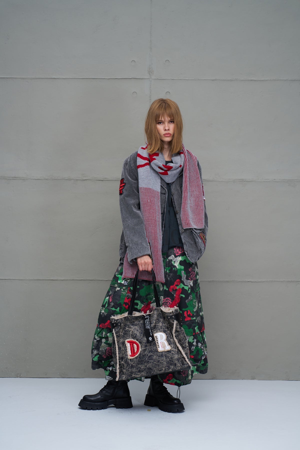 Grey Melange Red Scarf Vw2618069