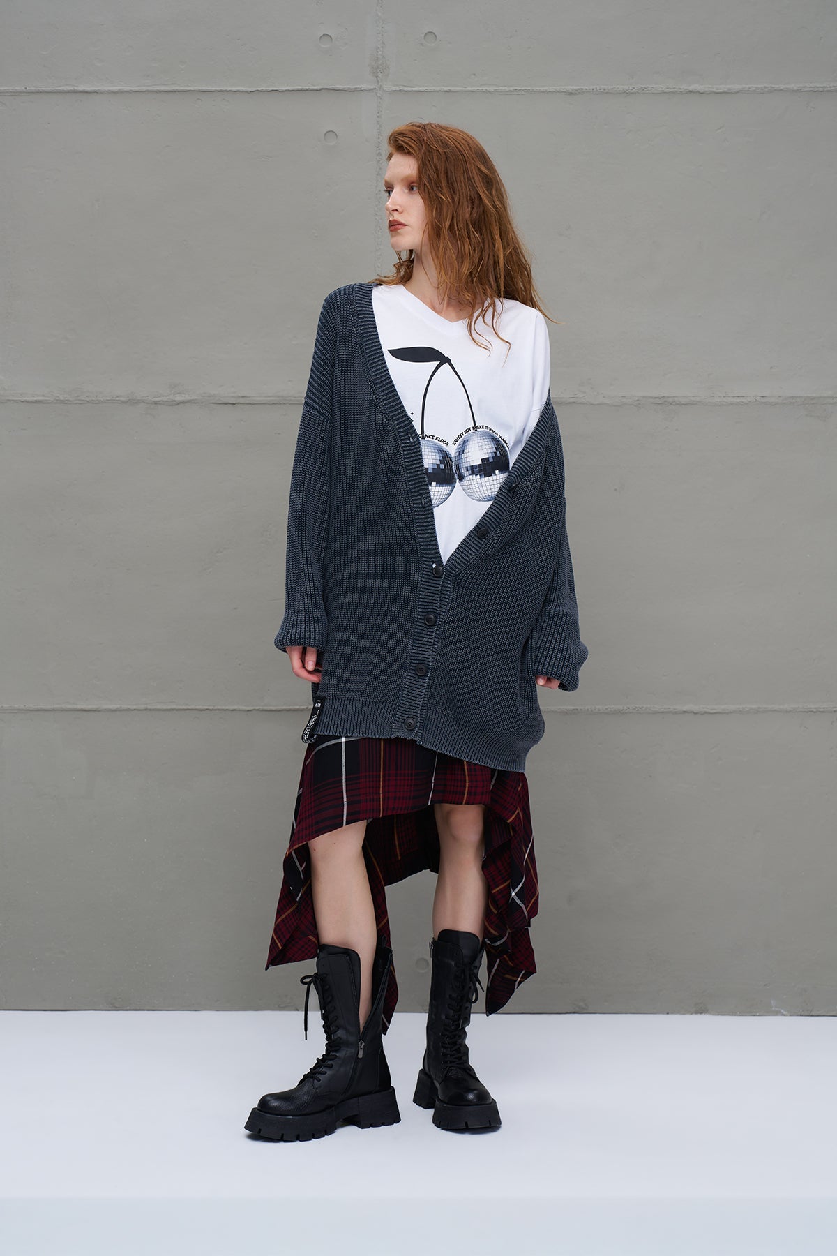 Anthracite Back Patterned Oversize Knit Cardigan 18074