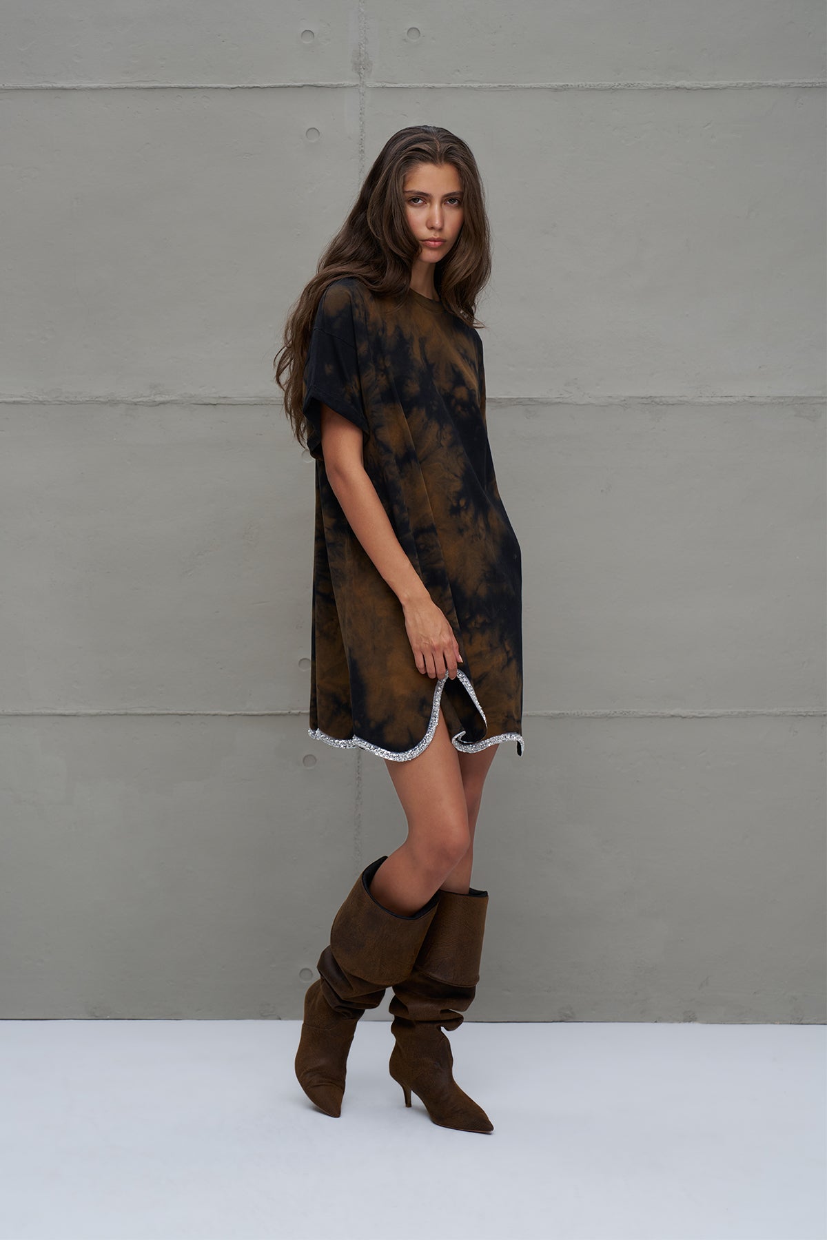 Brown Black Oversize Tie-dye Dress 18168