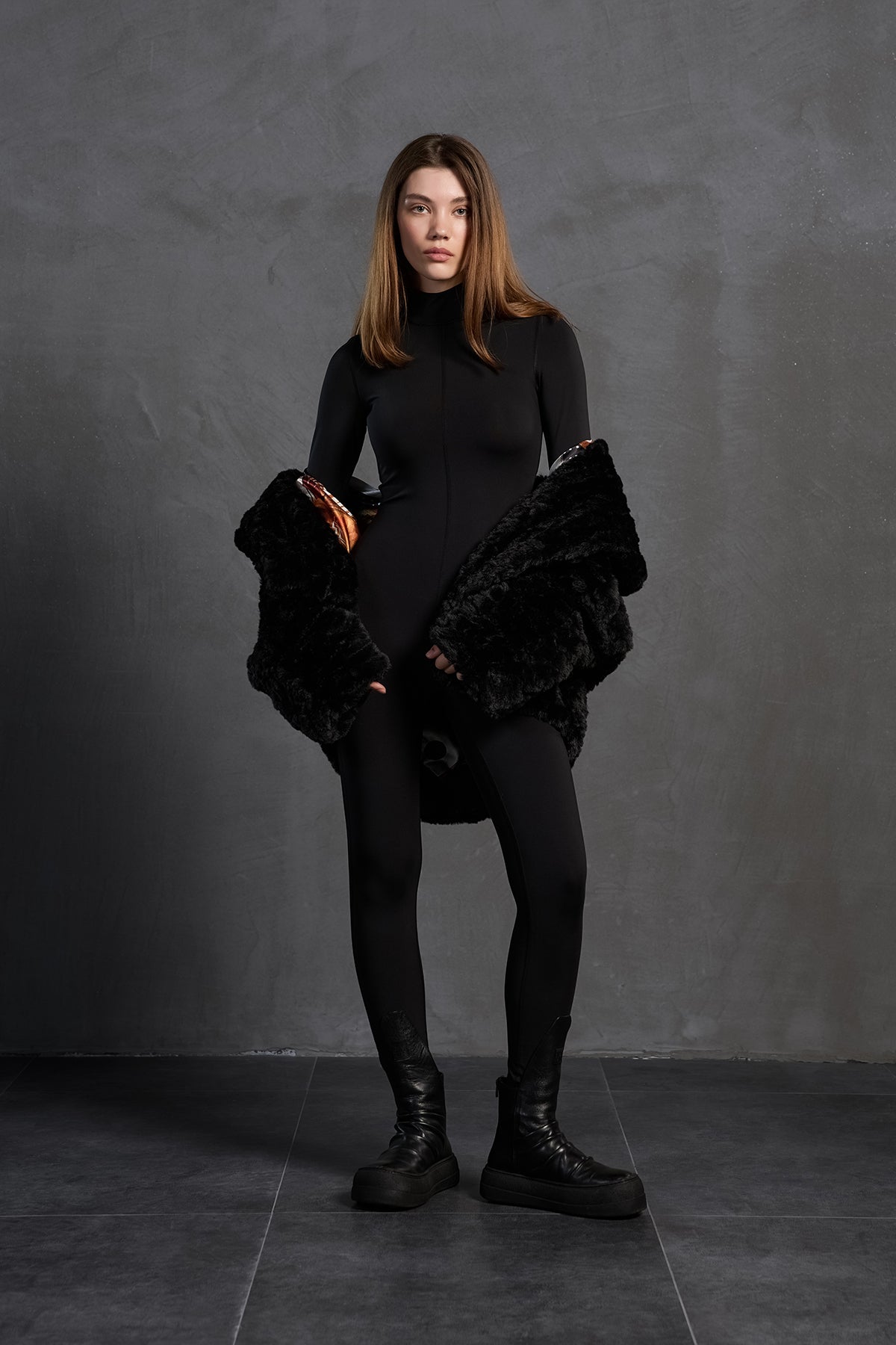 Black Faux Fur Oversized Coat 18185
