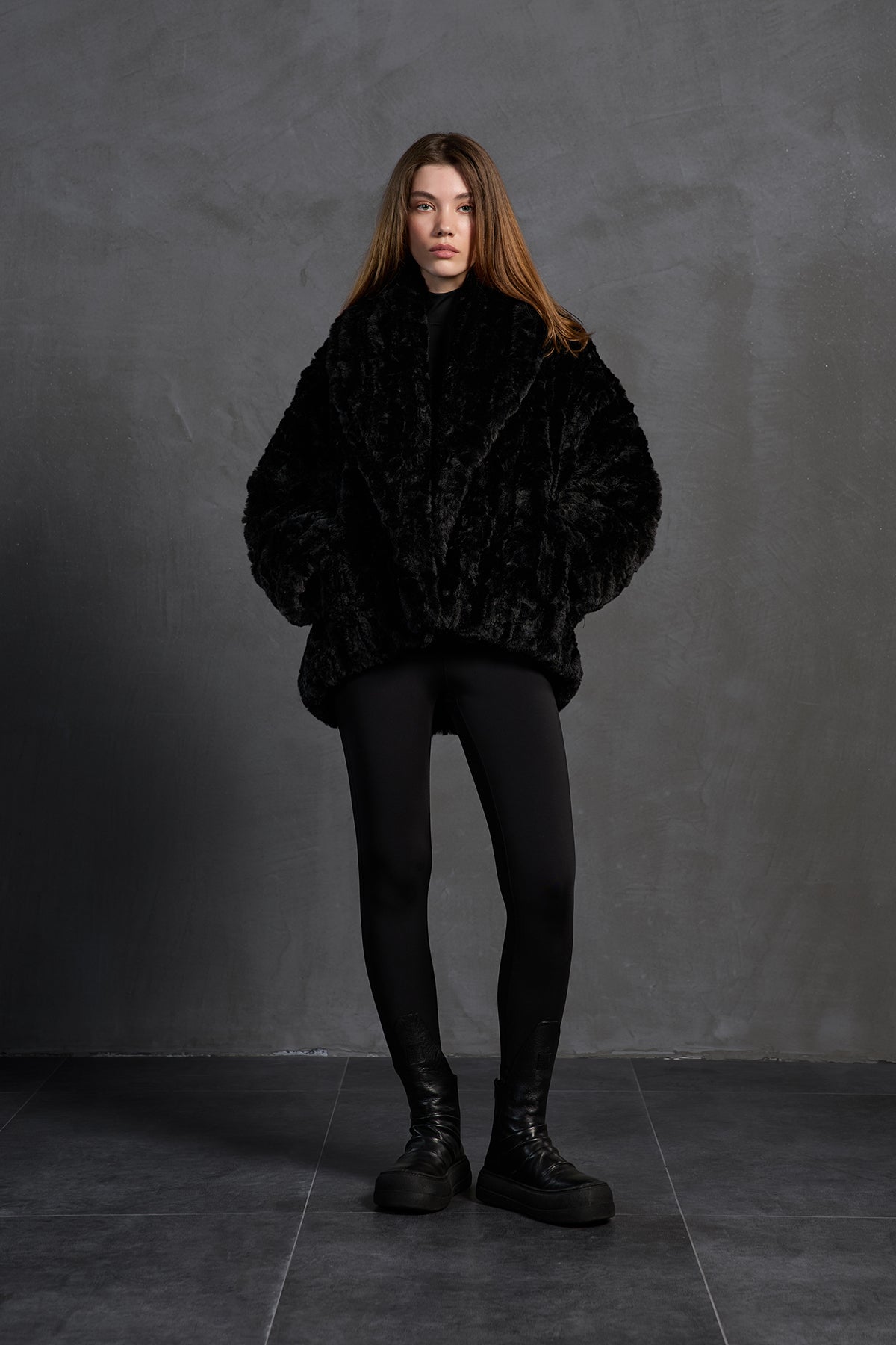 Black Faux Fur Oversized Coat 18185