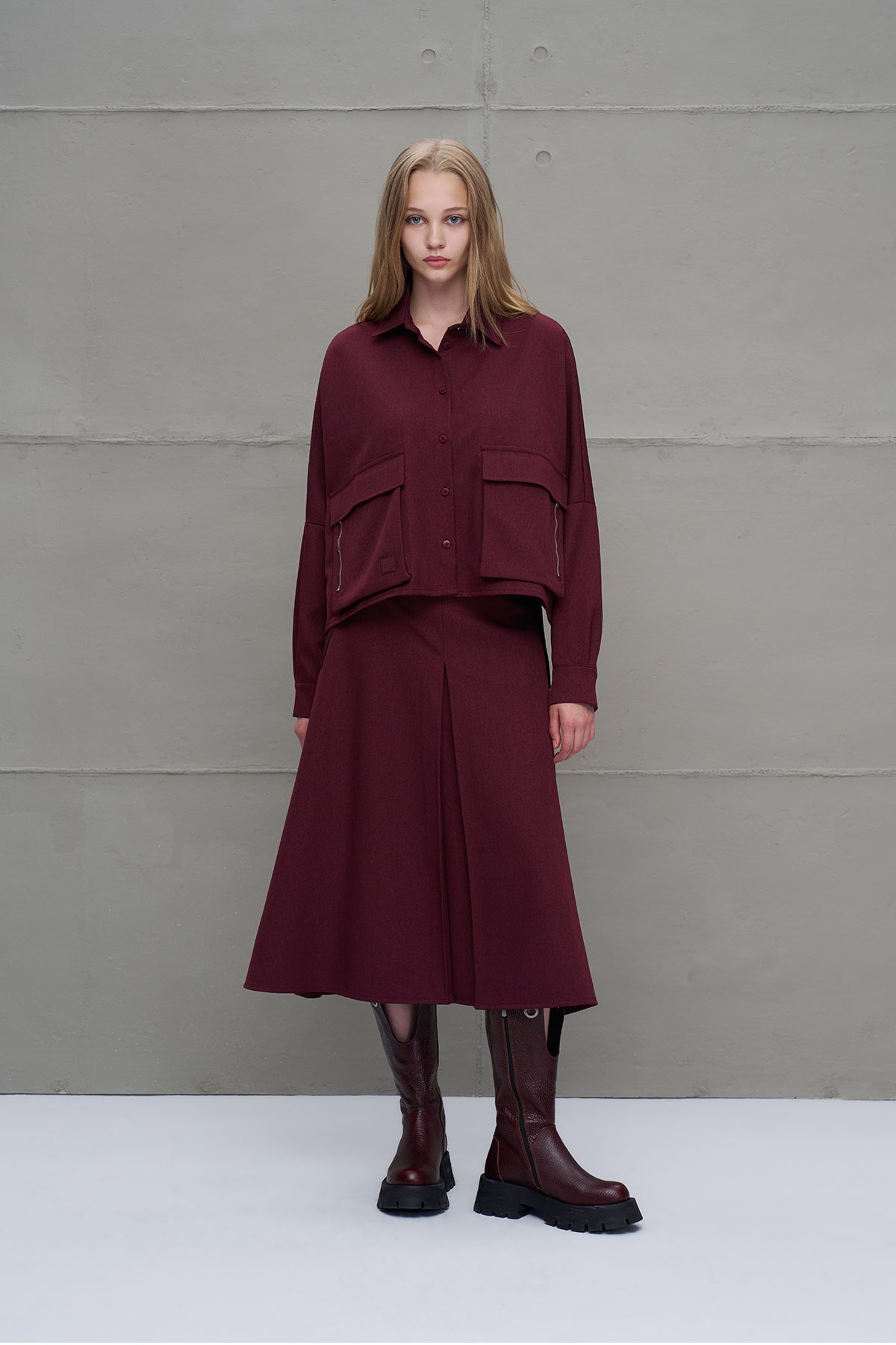 Burgundy Zip-detail Pocket Shirt 18197