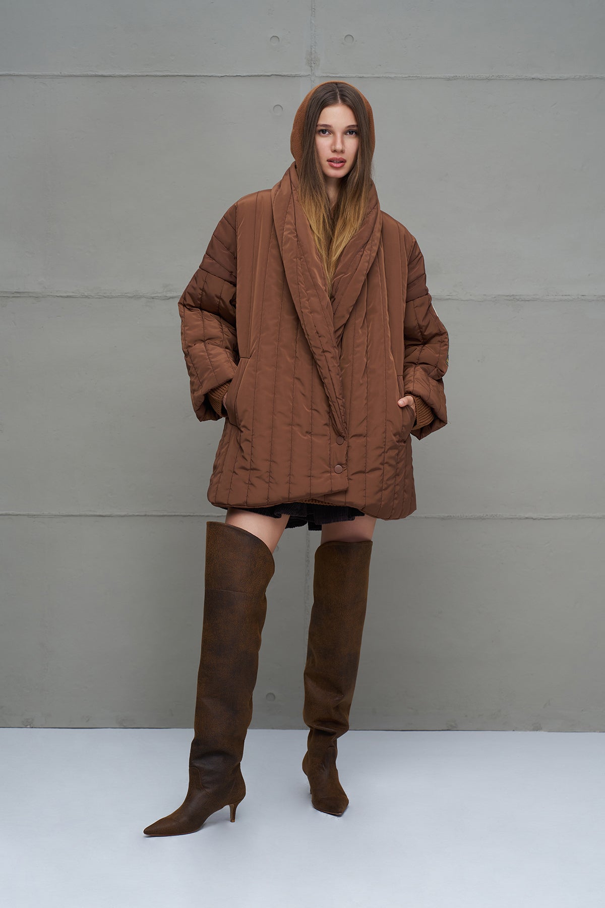 Brown Quilted Oversize Coat 18251