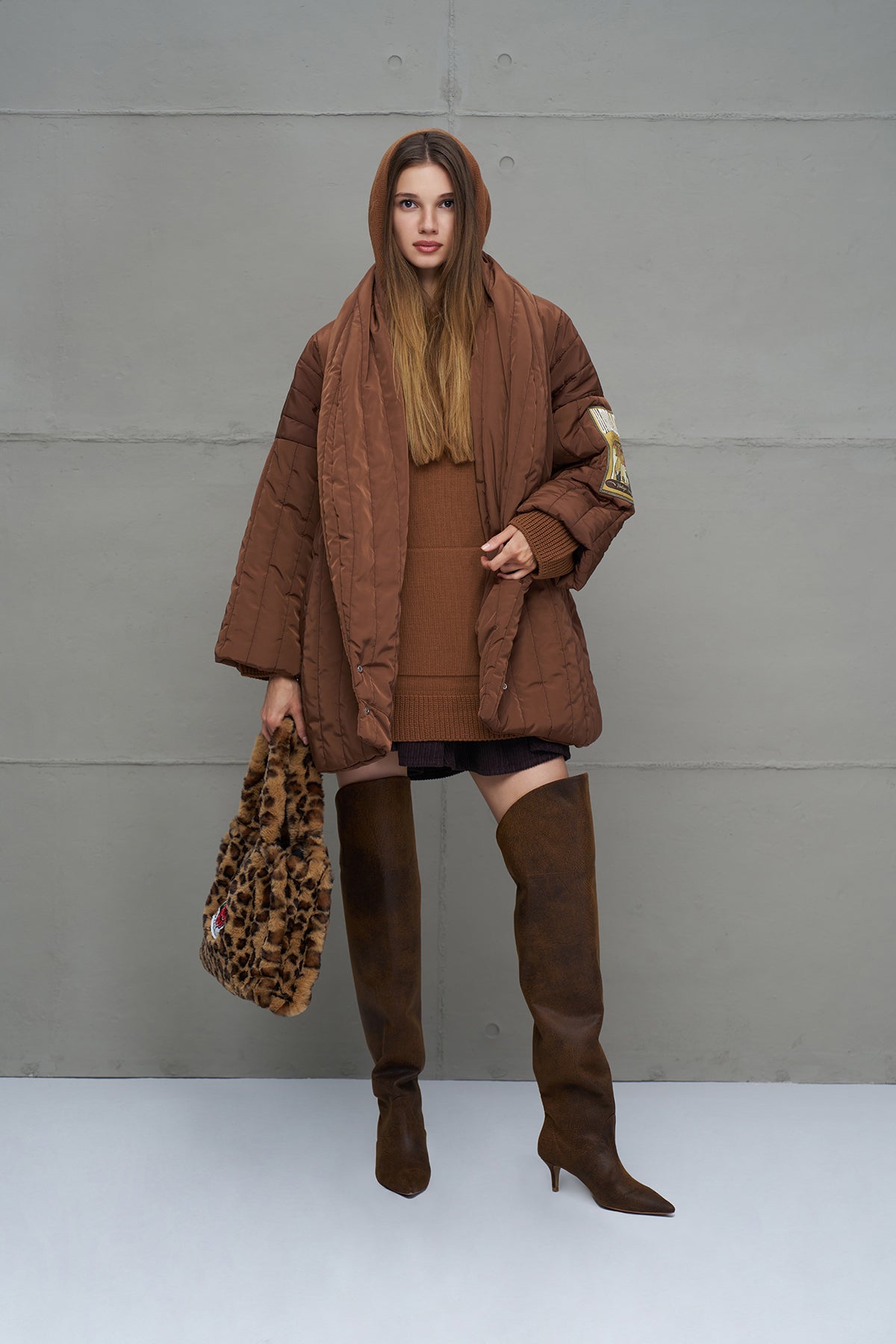 Brown Quilted Oversize Coat 18251